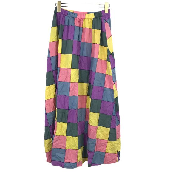 SWF Cuixmala Wrap Maxi Skirt M High Waist Pastel Check Geometric Cotton A-Line - Picture 3 of 10